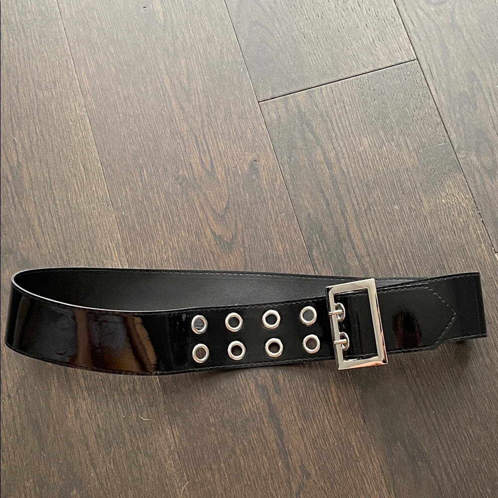 Black Patent Belt with Silver Buckle